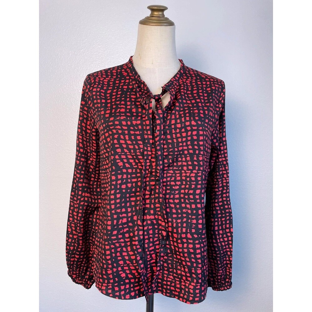 vintage collective concept blouse button up shirt women small red black abstract